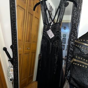 NWT Free People Black Crystal Sheer Mesh Slip Maxi Dress S